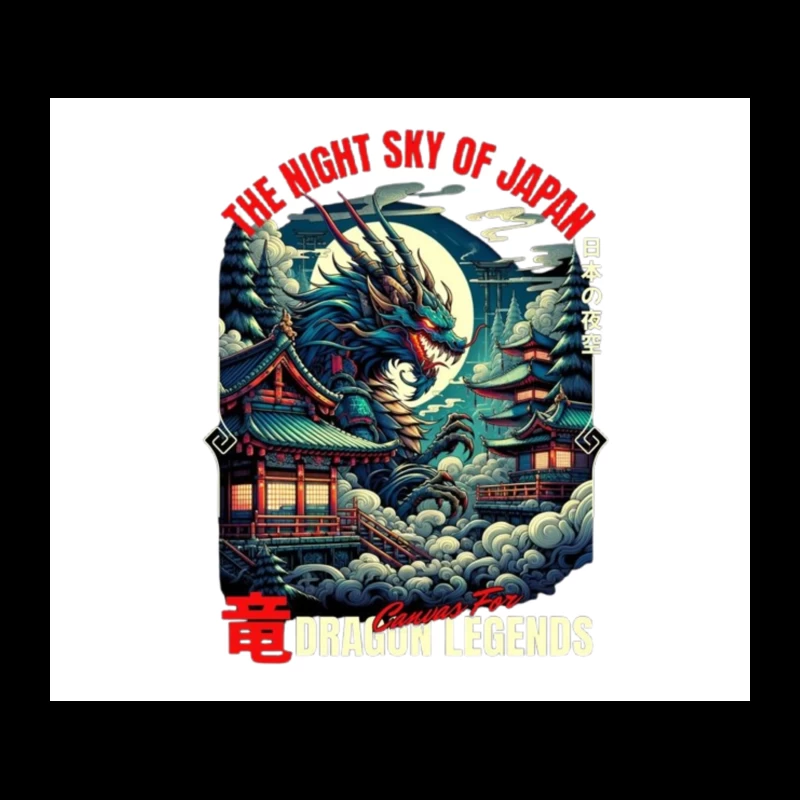 Mythical Dragon Under Japanese Night Moon Tapestry