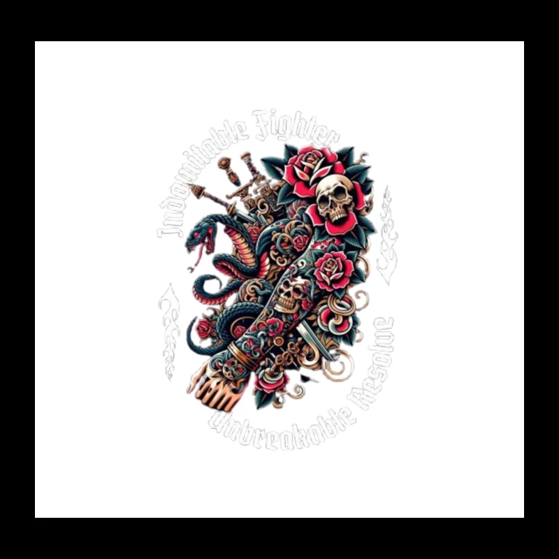 Gothic Skull and Rose Octopus Tattoo Design Throw Pillow