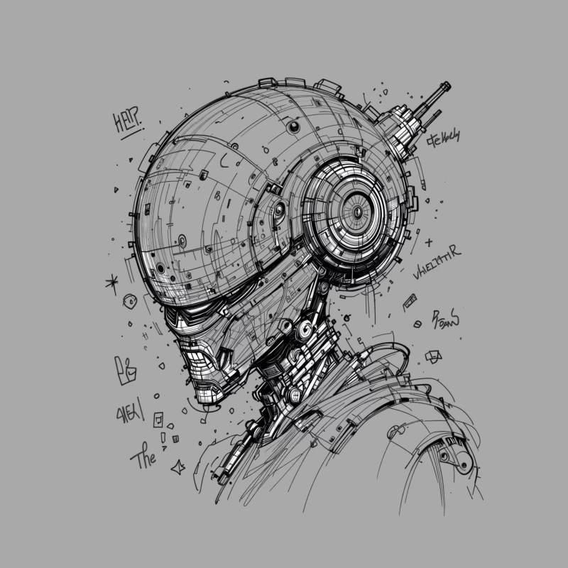Futuristic Cybernetic Robot Illustration Male Pullover Hoodie