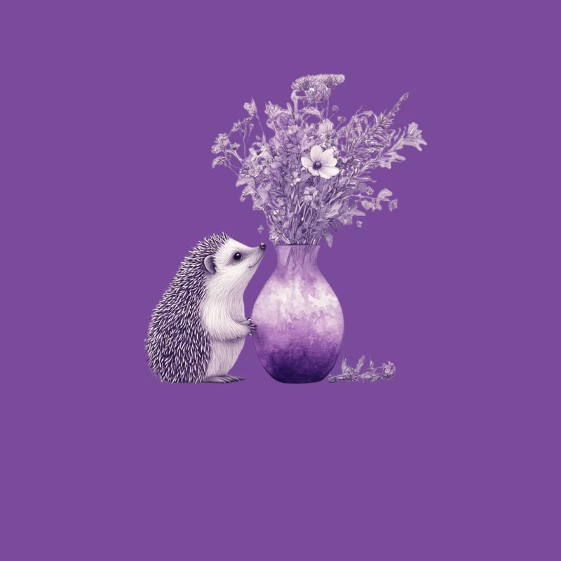 Cute Hedgehog with Purple Flower Vase Watercolor Illustration Female T-Shirt