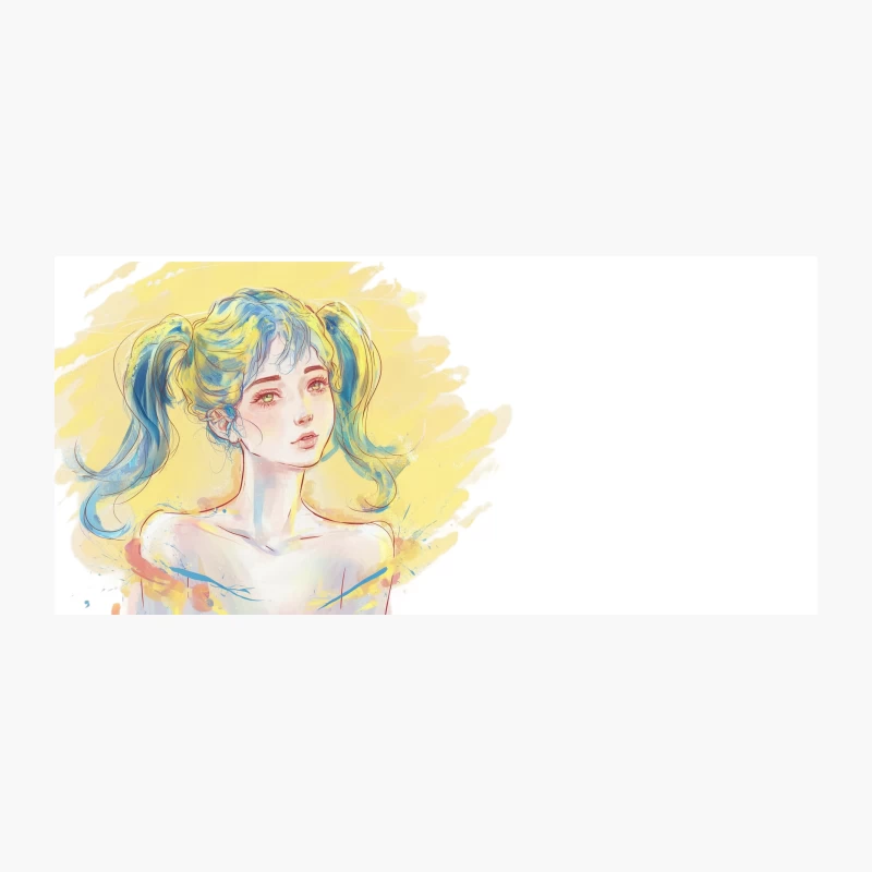 Vibrant Watercolor Portrait of Anime Girl with Colorful Pigtails Coffee Mug