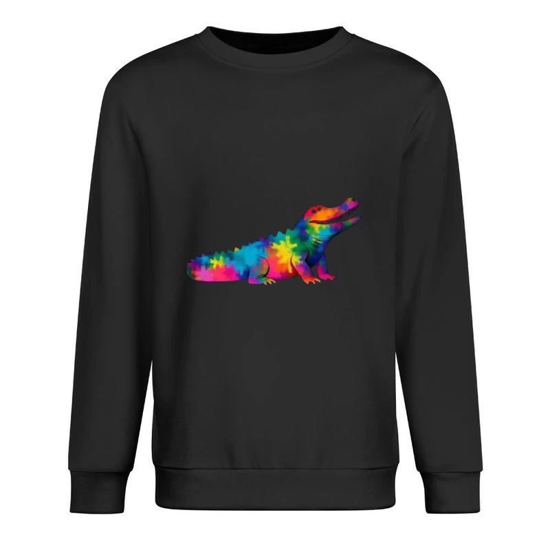 Rainbow Tie-Dye Alligator Illustration Male Pullover Sweatshirt