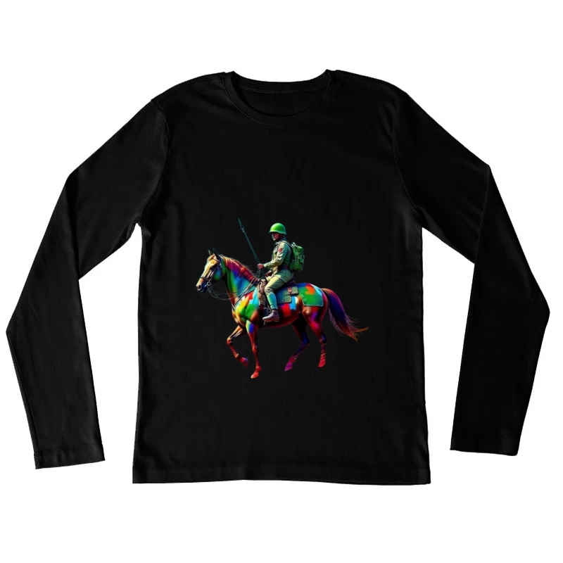 Colorful Military Cavalry Soldier on Horseback Female Long Sleeve T-Shirt