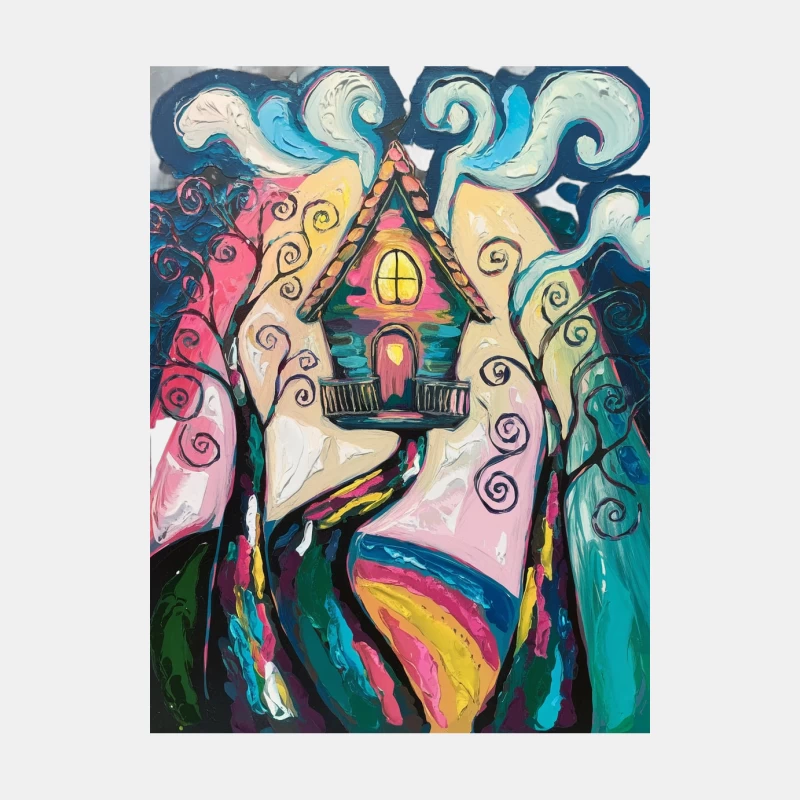 Whimsical Fairy Tale House in a Vibrant Swirling Landscape Male Tank Top