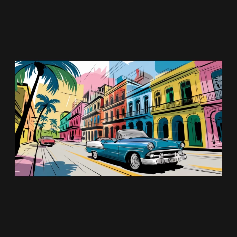Vibrant Retro Havana Street Scene with Vintage Car Desk Mat