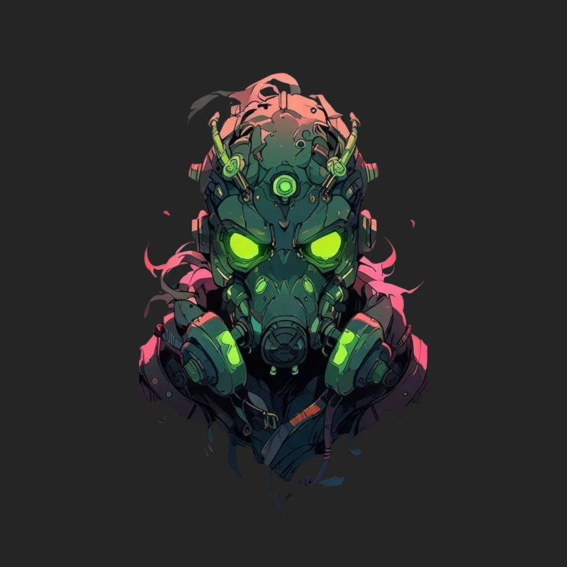 Futuristic Cyberpunk Character with Neon Gas Mask Male Pullover Sweatshirt