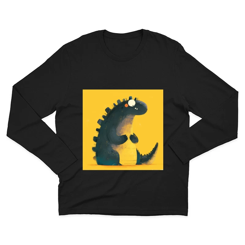 Cute Cartoon Dinosaur Character on Yellow Background Male Long Sleeve T-Shirt