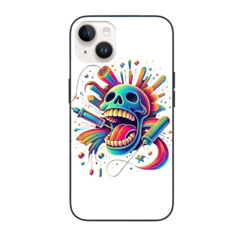 Psychedelic Rainbow Skull Pop Art Design iPhone Case