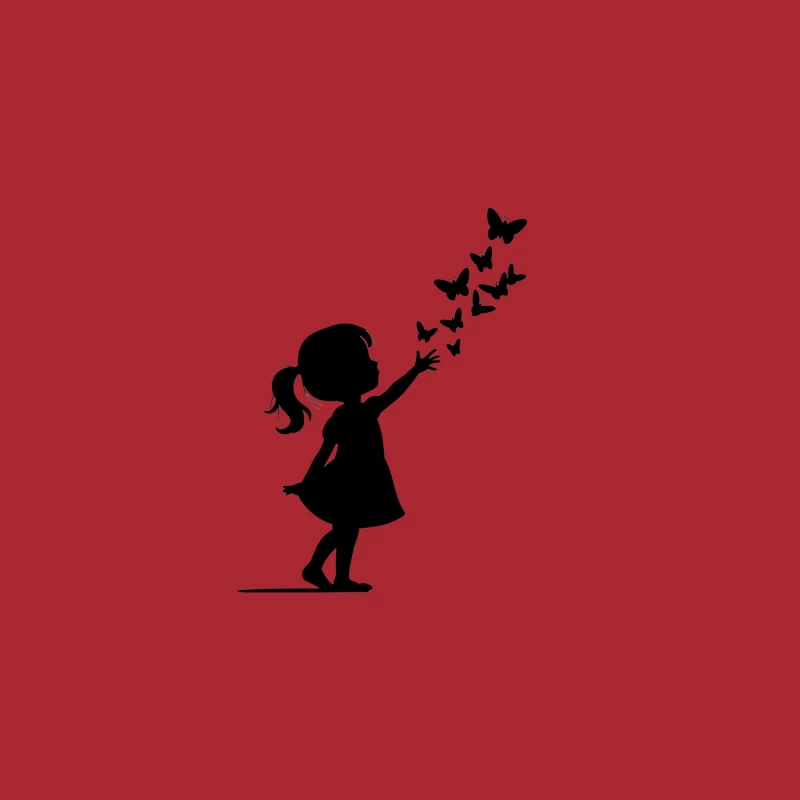 Silhouette of Girl Reaching for Butterflies: A Symbol of Childhood Dreams and Freedom Baseball Cap