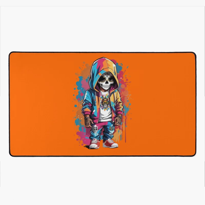 Colorful Skeleton Character in Streetwear Desk Mat