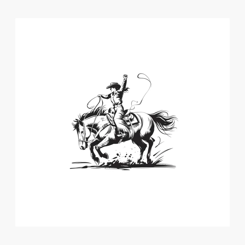 Dynamic Rodeo Cowboy on Bucking Horse: Western Action Illustration Throw Pillow
