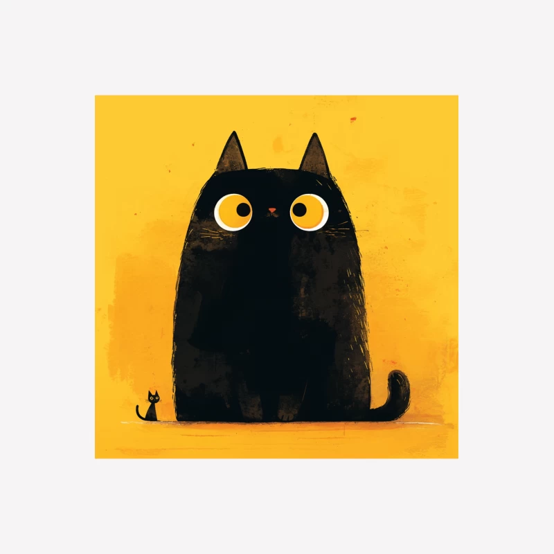 Adorable Black Cat with Big Yellow Eyes - Minimalist Illustration Male T-Shirt