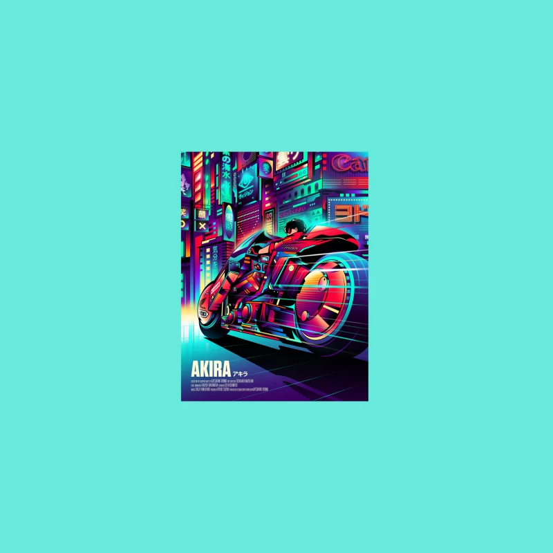 Cyberpunk Akira Motorcycle in Neon City Desk Mat