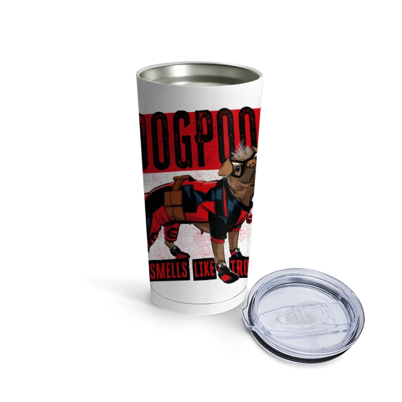 Funny "Dogpool" Pug Superhero Comic Style T-Shirt Design Travel Mug