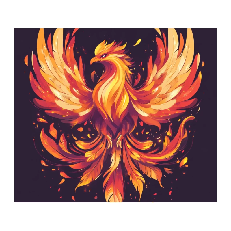 Vibrant Phoenix: Mythical Fire Bird Fantasy Illustration Tapestry