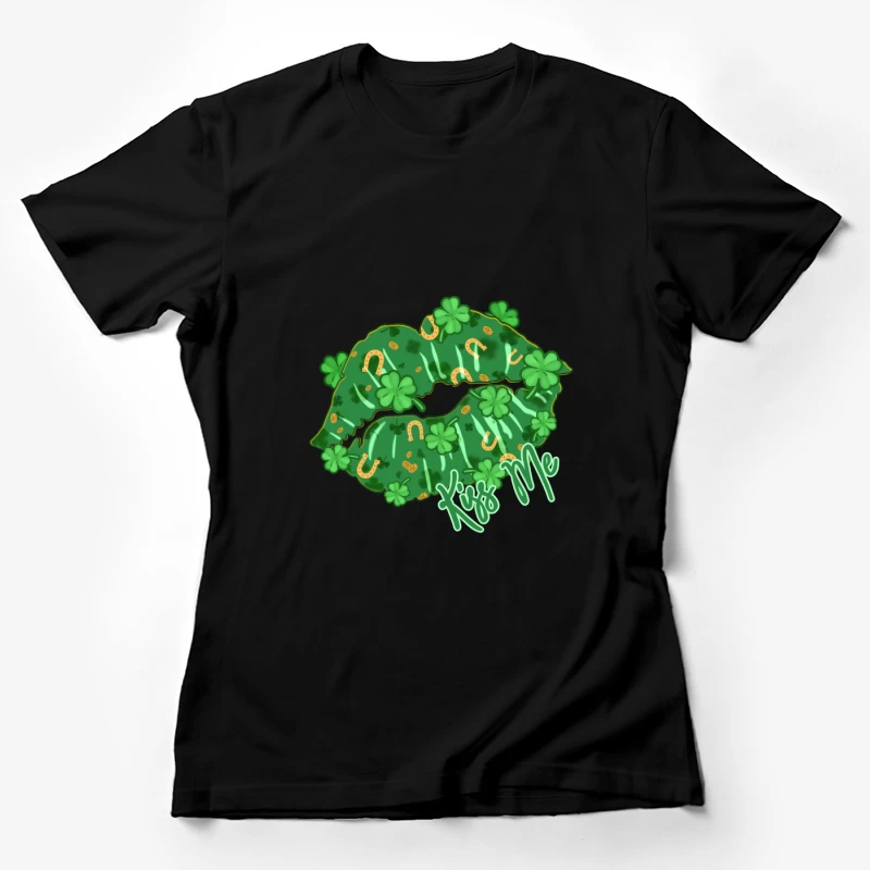 Kuss mich Design mit Kleeblättern und Hufeisen Damen T-Shirt