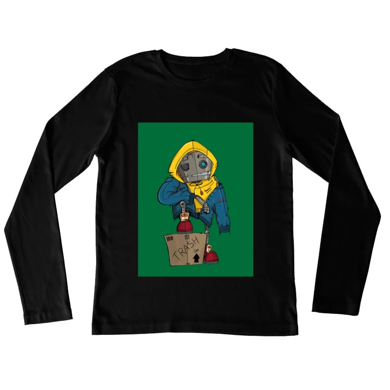 Cute Robot in Yellow Hoodie with Cardboard Box Female Long Sleeve T-Shirt