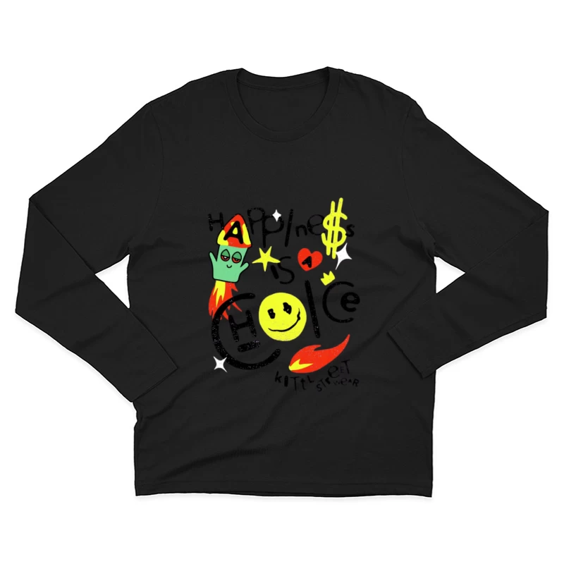 Art Abstrait avec Smiley et Fusée Homme Manches Longues T-Shirt