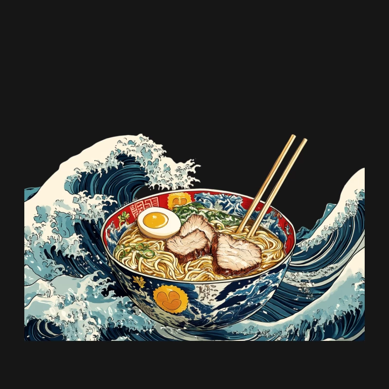 Artistic Ramen Illustration with Ocean Waves Mouse Pad