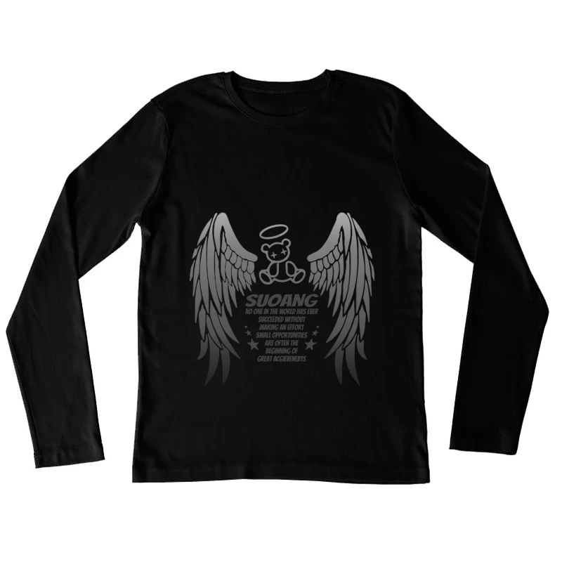 Design mit Engelsflügeln und Bär Damen Langarm T-Shirt