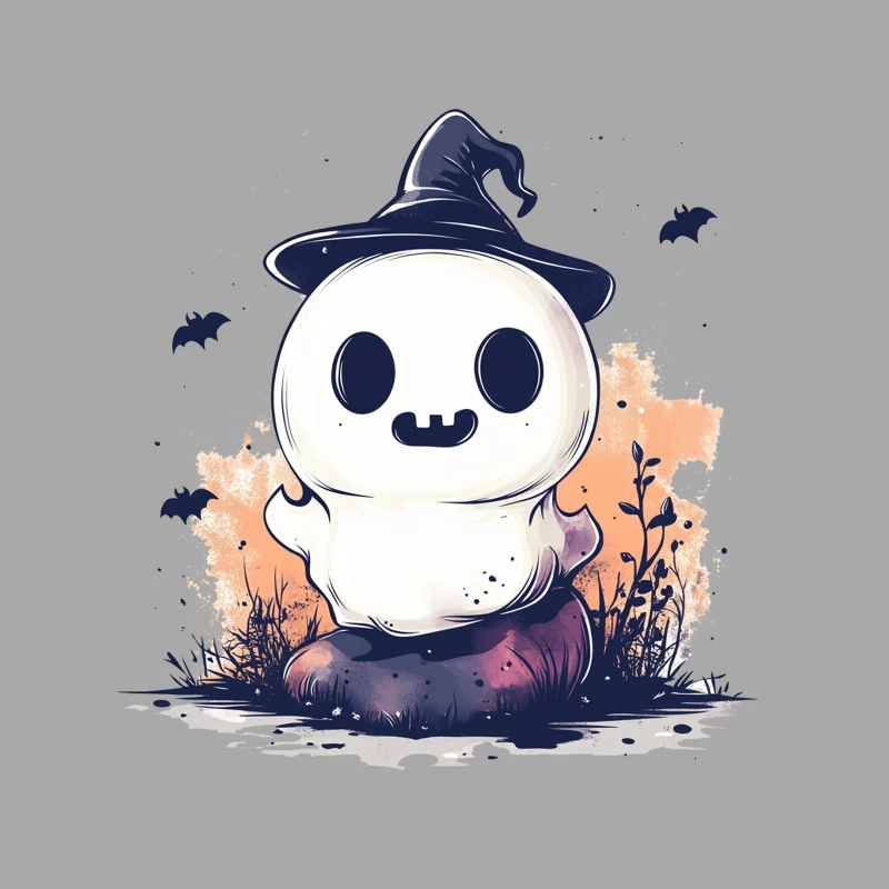 Cute Ghostly Halloween Character with Witch Hat Male Pullover Hoodie