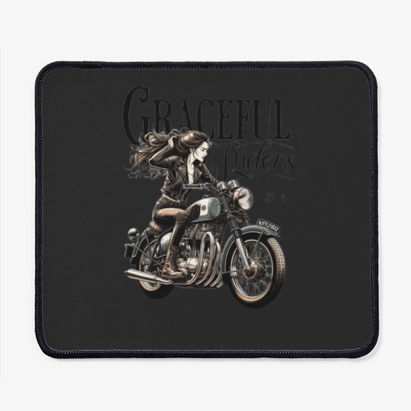 Graceful Riders: Vintage Motorcycle Art with Female Motorcyclist Mouse Pad