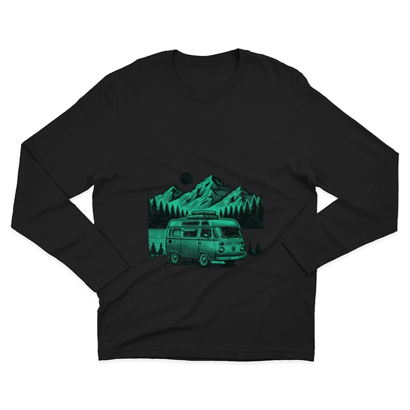 Van rétro dans un paysage de montagne Homme Manches Longues T-Shirt
