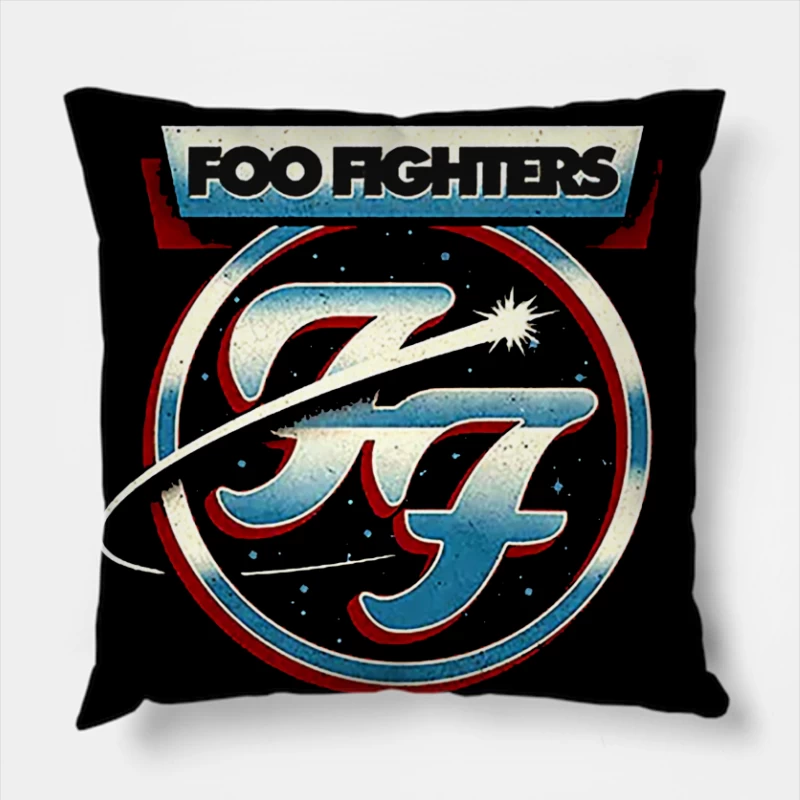 Foo Fighters Classic Circular Band Logo in Red and Blue Throw Pillow