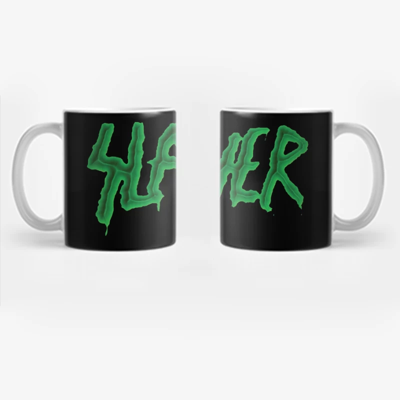 Green Horror-Style Dripping Text "SLAYER" Coffee Mug