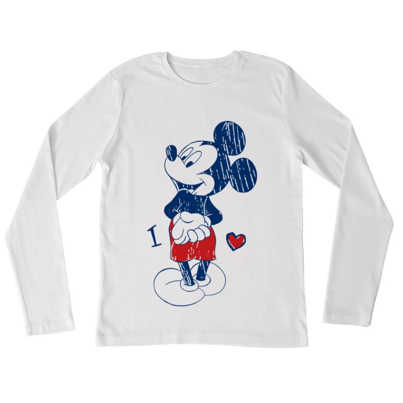 Skizzenhafter Cartoon-Charakter mit Herz Damen Langarm T-Shirt