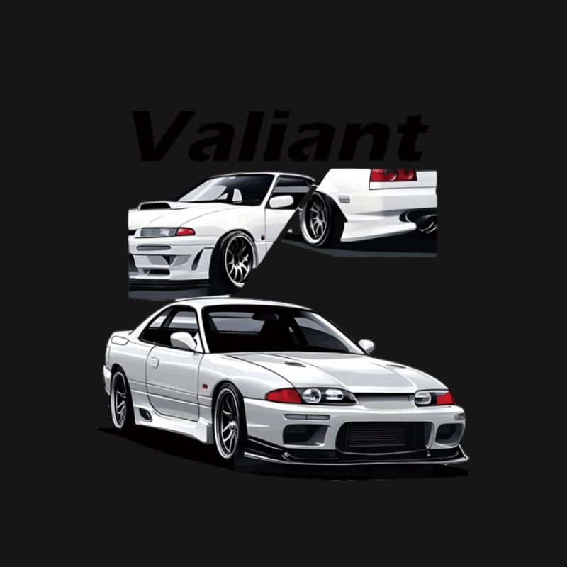 Illustration eines weißen Sportwagens namens Valiant Herren T-Shirt