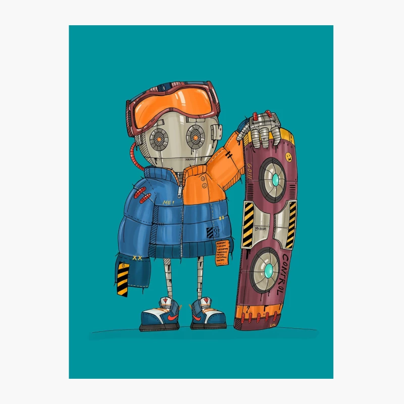 Cute Robot Skater with Futuristic Board Cotton Tote Bag