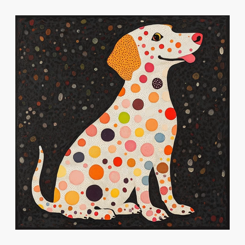 Whimsical Polka Dot Dog Illustration Pin
