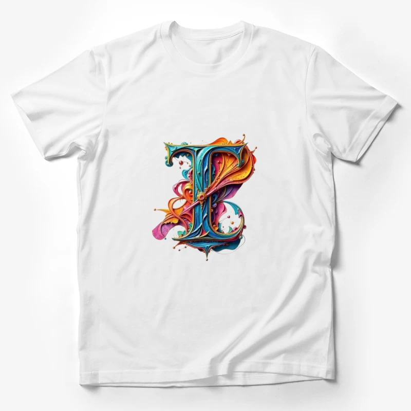 Ornate Colorful Letter T Typography with Decorative Flourishes Male T-Shirt