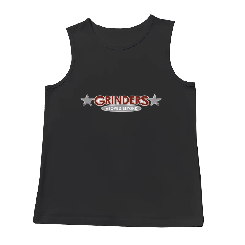 Grinders Restaurant Logo with Metallic Stars and Red Text Male Tank Top