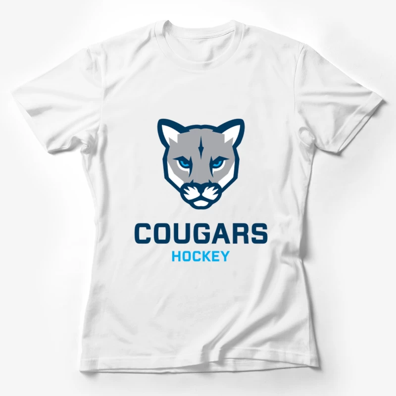 Cougars Hockey Team Logo with Blue and Gray Cougar Head Design Female T-Shirt