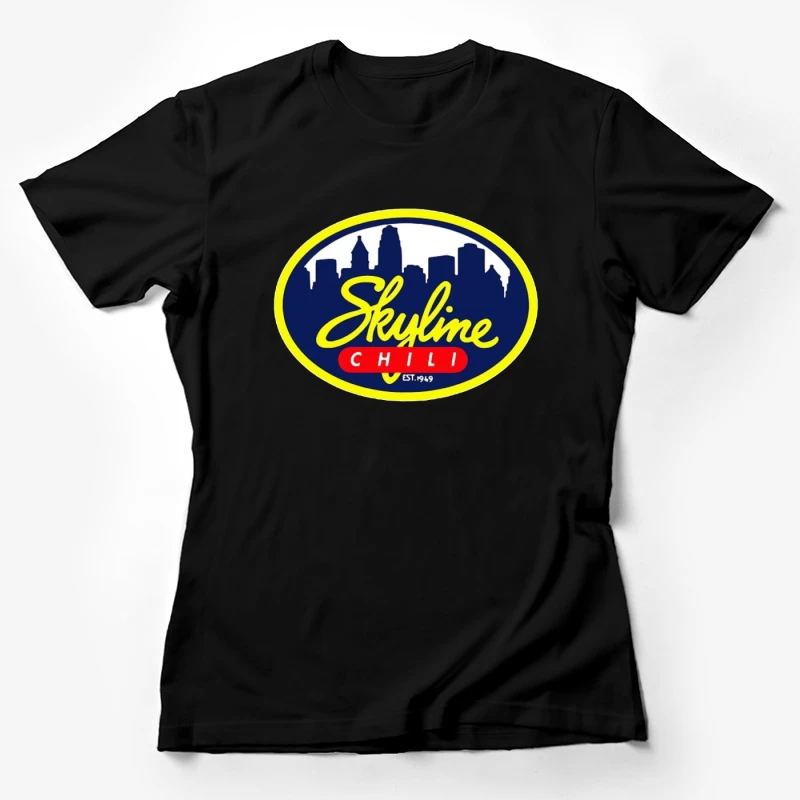 Skyline Chili Restaurant Brand Logo with Cincinnati Cityscape Female T-Shirt