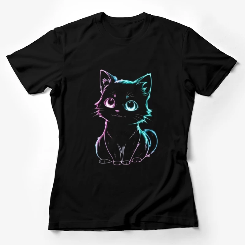 Neon Glow Cute Cat Illustration Female T-Shirt