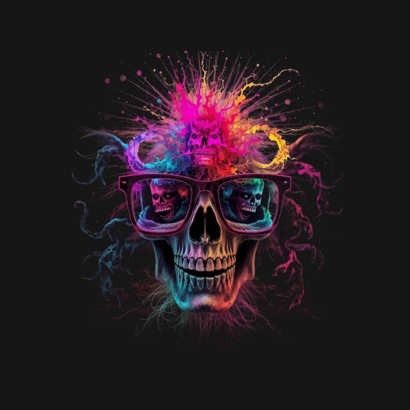 Psychedelic Skull with Reflective Sunglasses in Vibrant Colors Mouse Pad