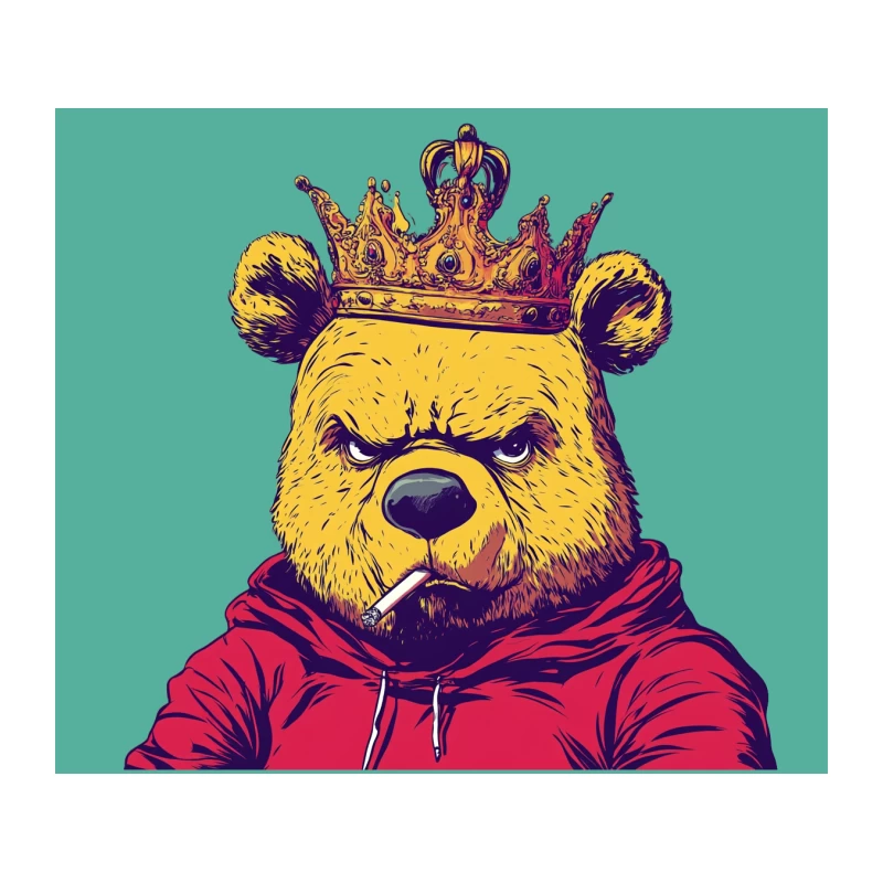 Royal Bear in Red Hoodie: Urban Street Art Style Tapestry