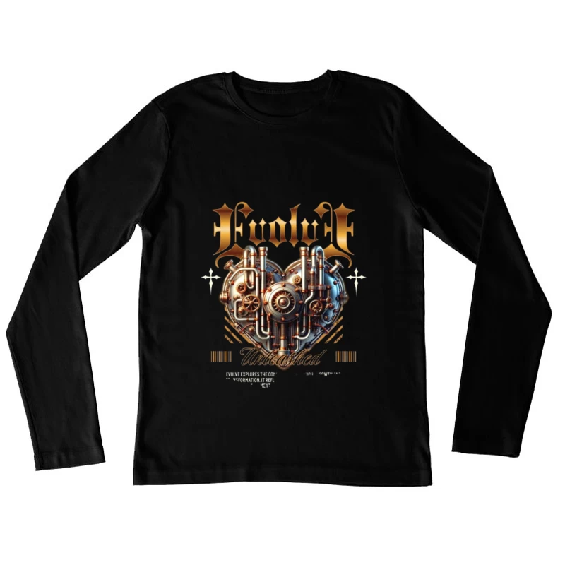 Steampunk Mechanical Heart with Gold Typography Design Female Long Sleeve T-Shirt