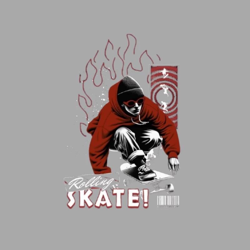 Urban Skateboarder in Red Hoodie - Street Art Style Male Pullover Hoodie