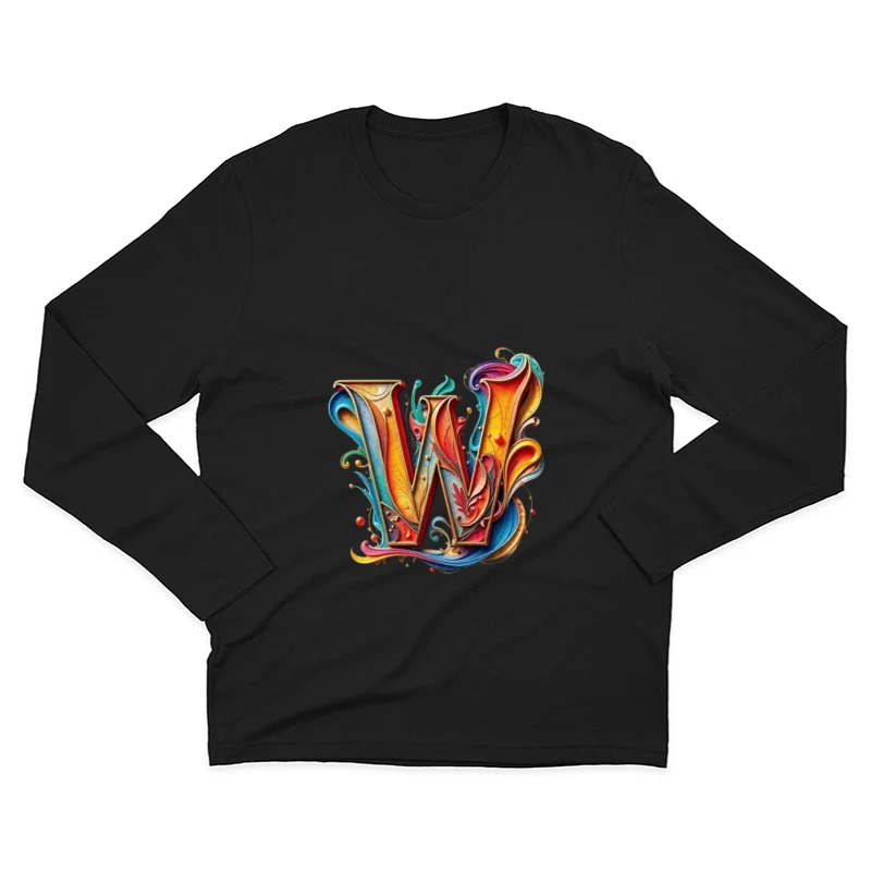 Ornate Colorful Typography: Decorative Letter W Design Male Long Sleeve T-Shirt