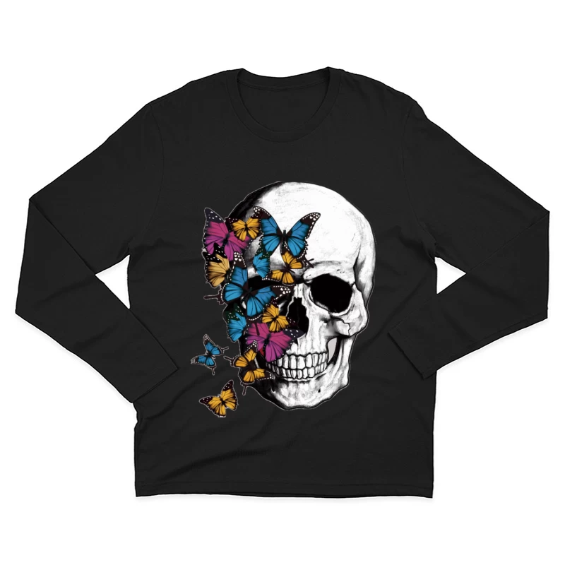 Schädel mit bunten Schmetterlingen Herren Langarm T-Shirt
