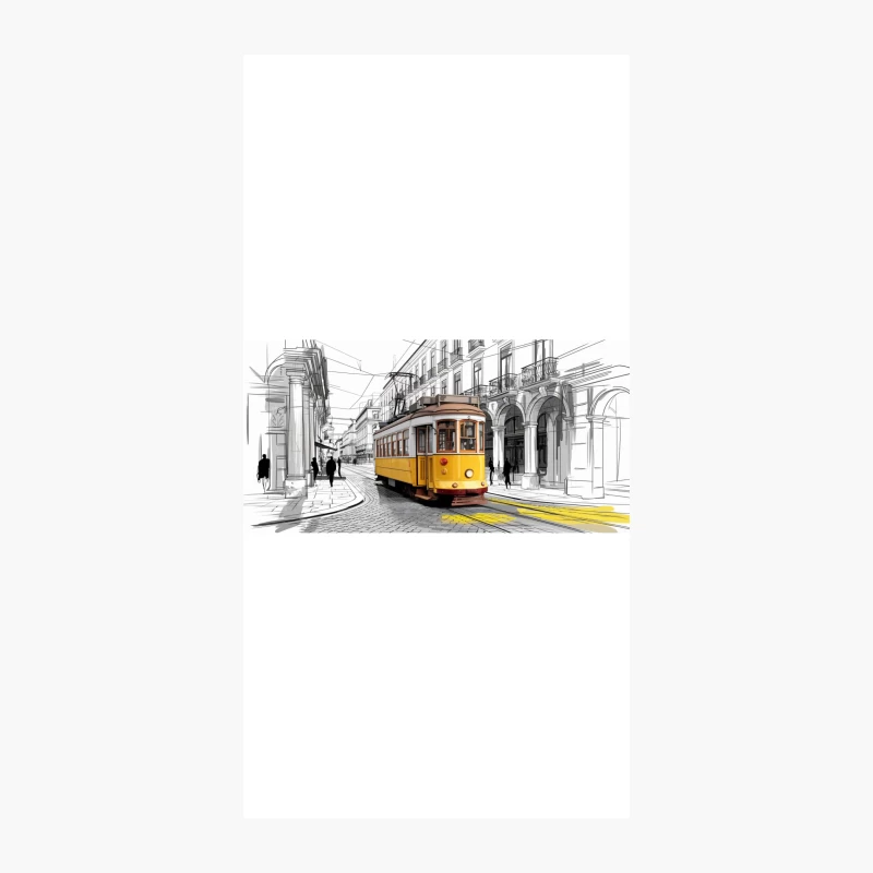 Vintage Yellow Tram on Sketched Urban Street iPhone Case