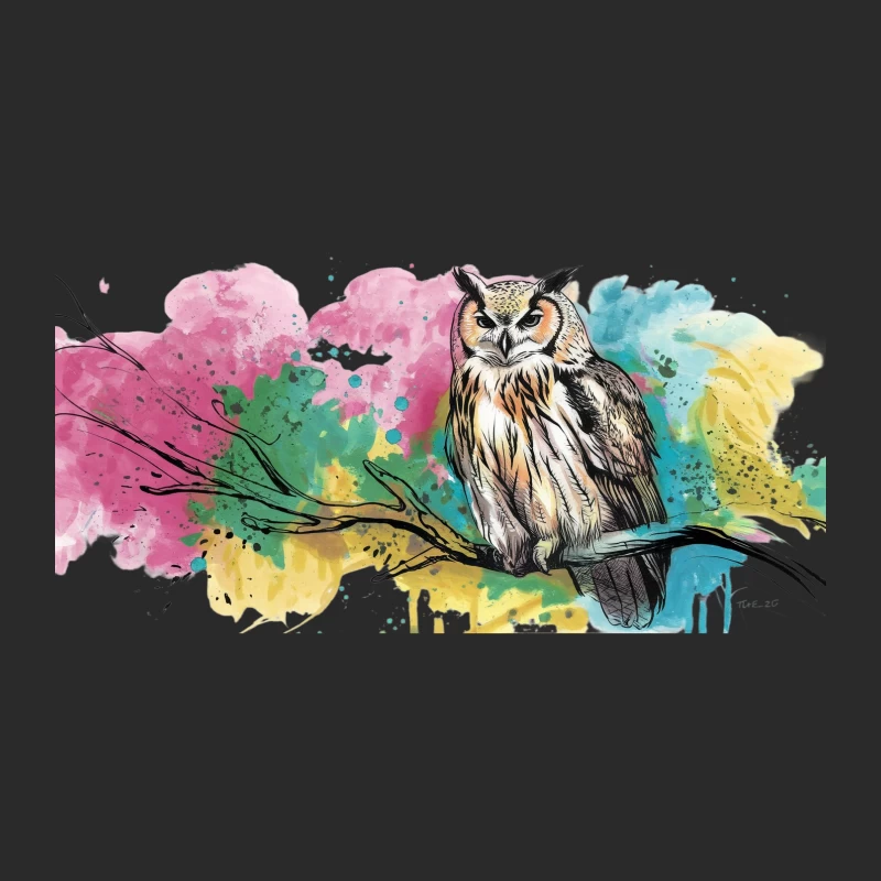 Vibrant Watercolor Owl Perched on Branch Baseball Cap