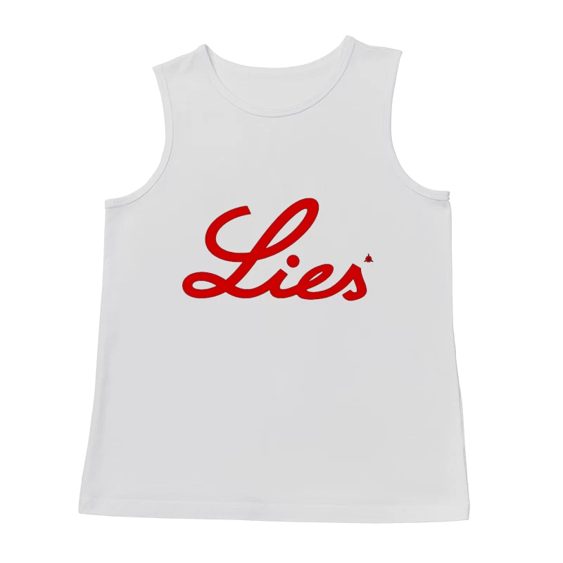 Red Cursive "Lies" Typography Logo Male Tank Top