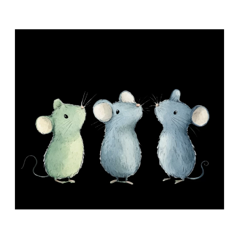 Whimsical Watercolor Illustration of Cute Cartoon Mice Tapestry