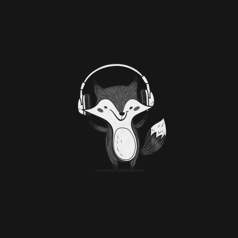 Cute Cartoon Fox Listening to Music with Headphones Female Long Sleeve T-Shirt