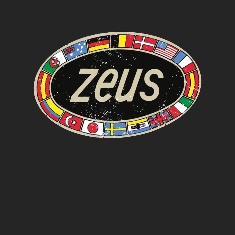 Zeus International Vintage Logo with National Flags Border Female Pullover Sweatshirt